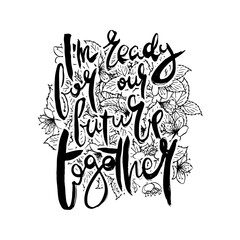 Hand lettering grunge card with flower background. Handcrafted doodle letters in retro style. Hand-drawn vintage typography