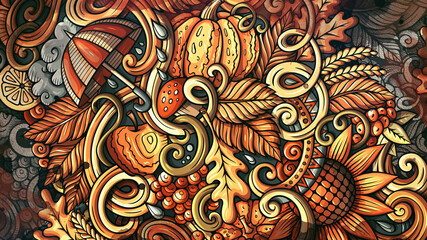 Doodles graphic grunge Autumn illustration.