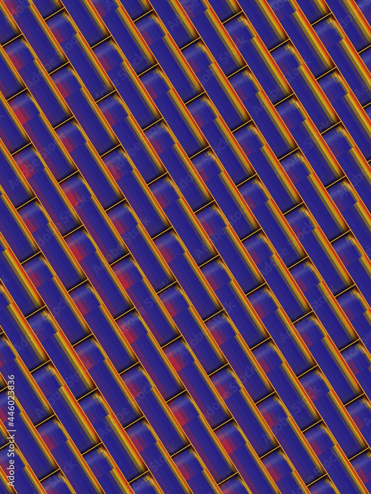 Poster abstract 3d rendering digital illustration of diagonal rounded rectangular shapes, with multicolored