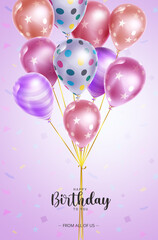 Happy birthday balloon vector design. Happy birthday to you text with bunch of pattern balloons element for birth day celebration greeting card design. Vector illustration
