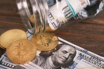 The concept of saving your money using modern technology. Investing in Cryptocurrency.