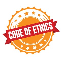 CODE OF ETHICS text on red orange ribbon stamp.