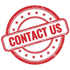 CONTACT US text on red grungy round rubber stamp.
