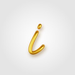 Gold 3d realistic lowercase letter I on a light background.