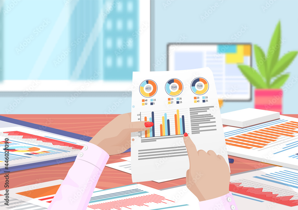Poster visualize with business analytics. work with statistical data analysis, changing indicators. analyze