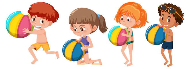 Set of different kids cartoon character in summer theme