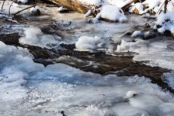 Flowing water under melting ice, concept of global warming