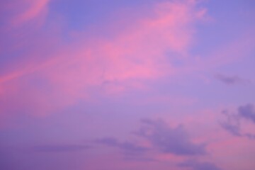 Pink, purple sky,Evening Dusk cloud on Sunset, idyllic nature cloud, dramatic sunlight with majestic peaceful sky in summer season. Pastel colors. Abstract nature background. High quality 