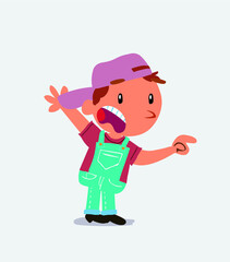  cartoon character of little boy on jeans pointing at something outraged.