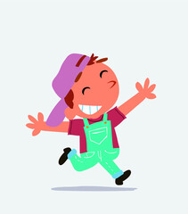  cartoon of little boy on jeans running euphoric