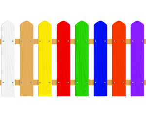 Colorful wooden fence isolated on a white background