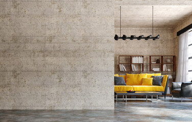 Obraz na płótnie Canvas Living room interior in loft, industrial style, 3d render