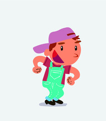 Euphoric cartoon character of little boy on jeans makes plans