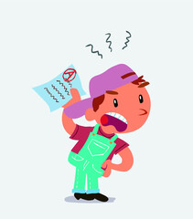 little boy on jeans waving a exam angrily