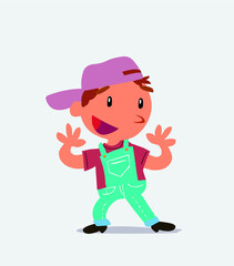 Pleasantly surprised cartoon character of little boy on jeans