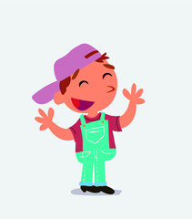  Pleased cartoon character of little boy on jeans explaining something