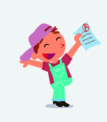  very happy cartoon character of little boy on jeans with a exam in hand