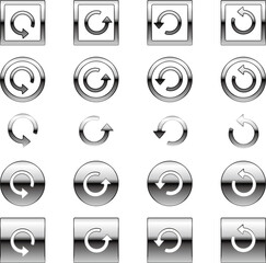 メタリックな丸矢印ボタンのベクターセット