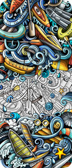 Water sports hand drawn doodle banner. Cartoon vector detailed flyer.