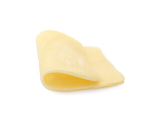 Slice of delicious cheese isolated on white