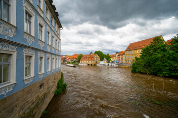 Fototapeta premium Bamberg, Brückenrathaus, Altstadt, Bayern, Deutschland, Regnitz, Klein Venedig, Geyerswörthsteg, Historische Altstadt