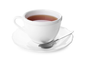 Cup of aromatic hot tea isolated on white