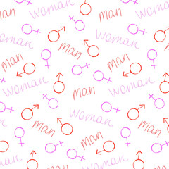 Fototapeta na wymiar Vector male and female signs. Gender symbol. Man-Woman. Design for packaging, posters, postcards, textiles, prints.