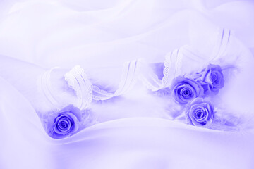 羽根とプリザーブドのバラのデザイン（青紫）