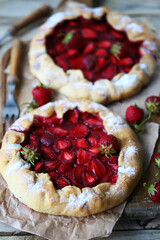 Strawberry Galette. Homemade summer pastries. Strawberry dessert.