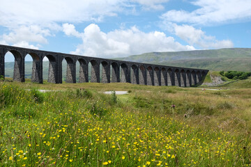 A view of the Ribblehead Viaduct and Whernside Peak,  Ribblesdale in the Yorkshire Dales, North...