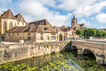 View at the Old Town of Dole with Church of Notre Dame ,France - obrazy, fototapety, plakaty