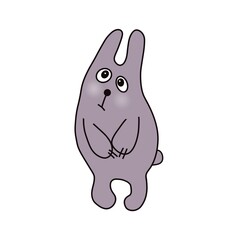 The gray rabbit is a sad, confused, cute character.