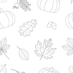 Seamless pattern autumn leaves acorns pumpkin vector illustration