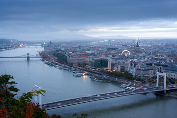 Panoramic view of Budapest featuring Elisabeth bridge