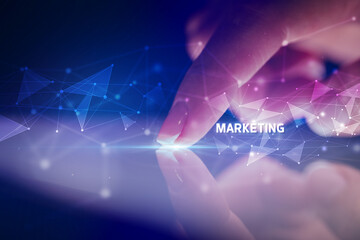 Finger touching tablet with business connection concept