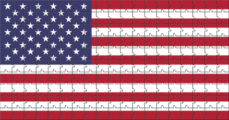 american flag made with jigsaw puzzle pieces. proportion 10:19. vector illustration