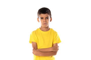 Fototapeta premium Adorable latin boy weraring a yellow t-shirt