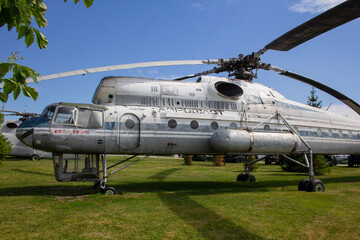 Mi-10 - Soviet military transport helicopter flying crane. A helicopter on display at the Sakharov Technical Park in Tolyatti