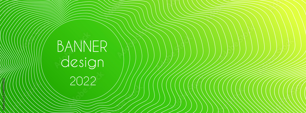 Wall mural abstract green vector long banner. trendy minimal template for facebook cover. dynamic wavy lines an