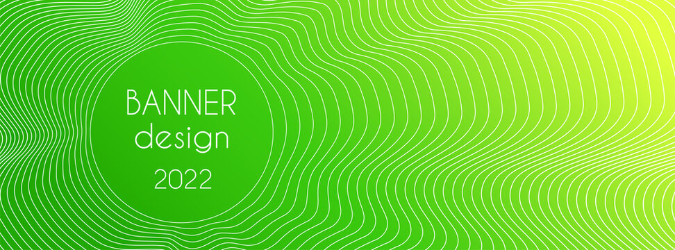 Abstract Green Vector Long Banner. Trendy Minimal Template For Facebook Cover. Dynamic Wavy Lines And Place For Text