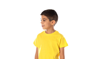 Adorable latin boy weraring a yellow t-shirt
