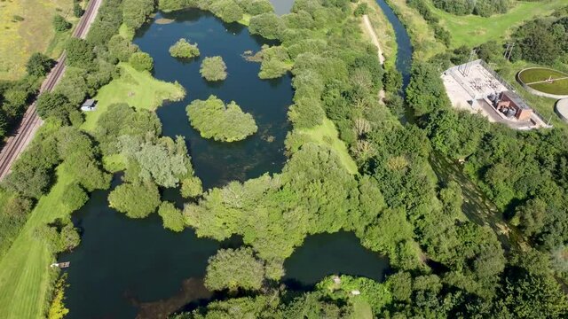 4K drone video showing the Chartham lakes in Kent, England