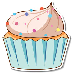 Fast food sticker design with Cupcake isolated