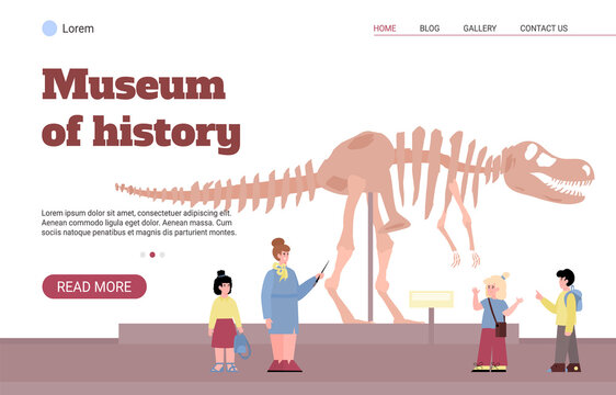 Web banner for history and archeology museum flat vector illustration.