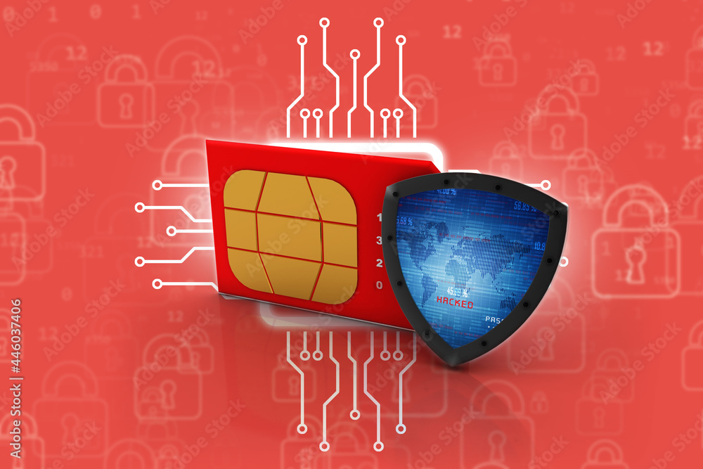 Poster 3d render sim card with protective shield