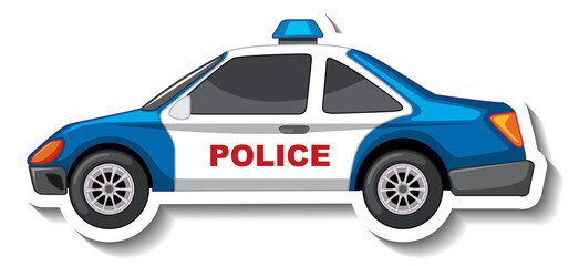 Sticker design with side view of police car isolated