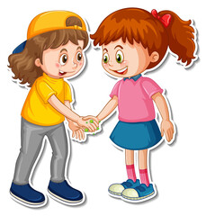 A sticker template of two people handshaking with bacteria and virus