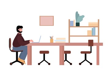 Businessman communicates via online conference flat vector illustration isolated.