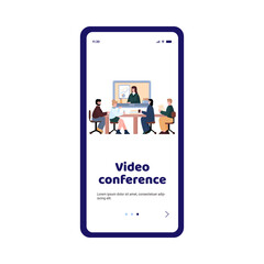 Online video conference onboarding page, cartoon vector illustration.