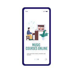 Smartphone app fo online music lesson or tutorial in internet how play on piano.